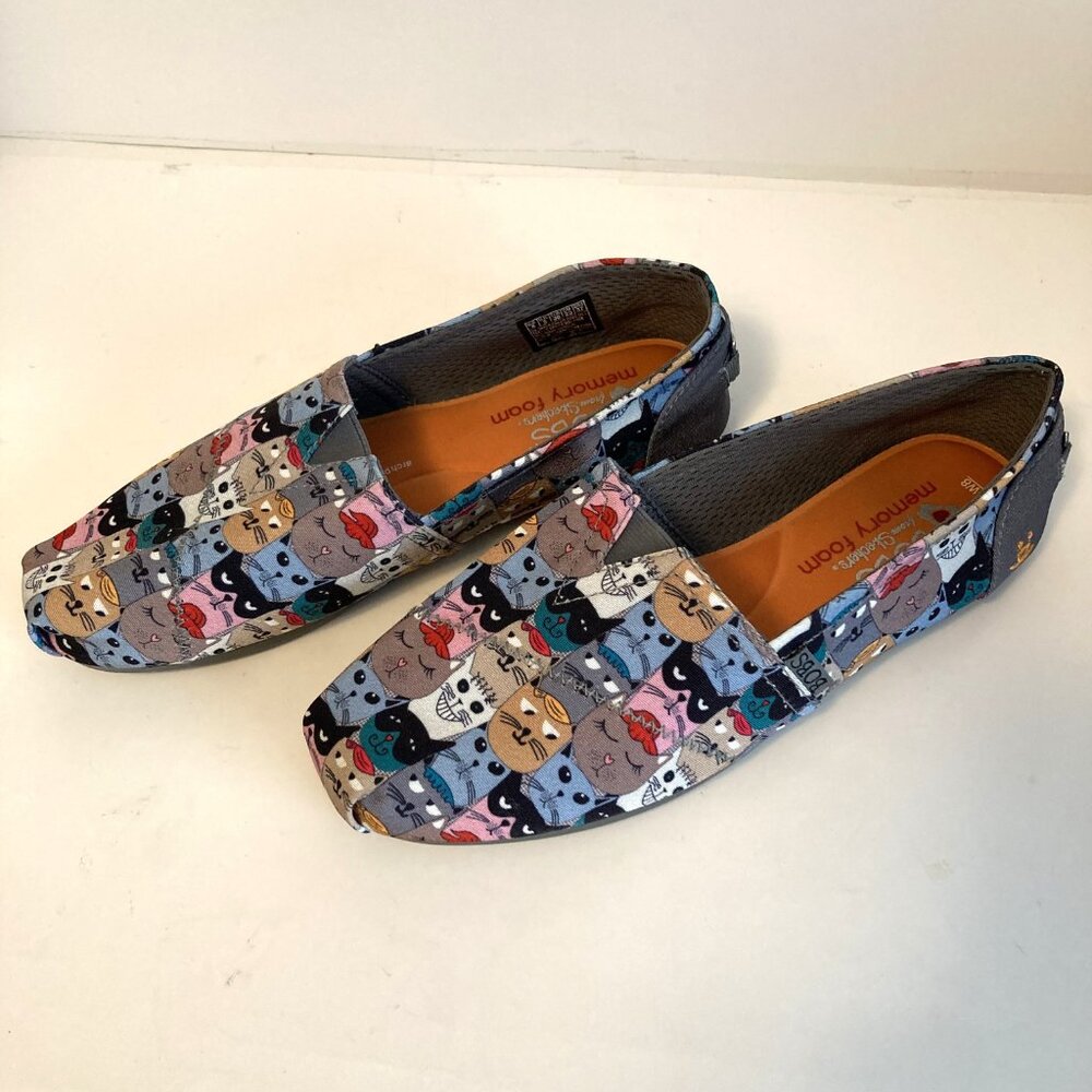 Bobs by Skechers Cat Print Flats/Memory Foam/Size 8W - Picture 5 of 8